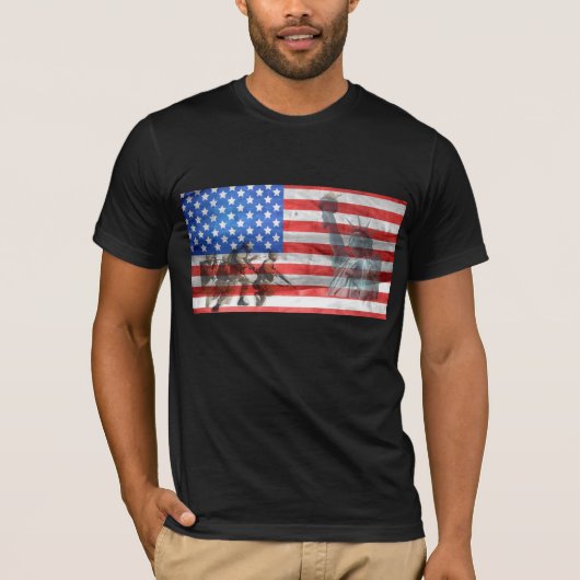 軍隊サポートアメリカ国旗のシャツ Tシャツ (正面)