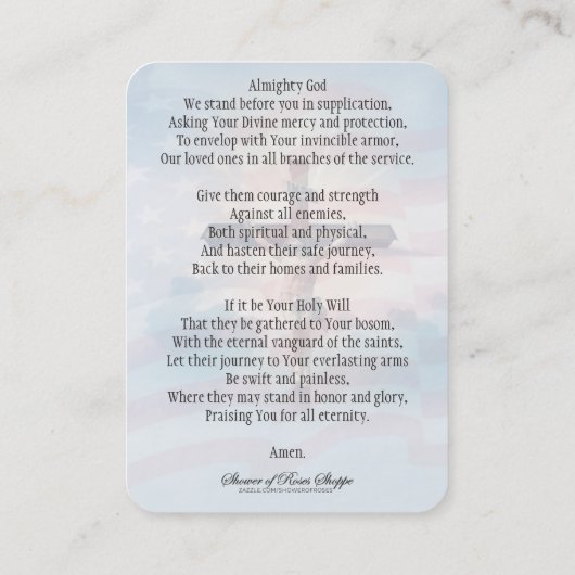 軍隊サービス聖札の人々のための祈りの言葉 名刺 (裏面)