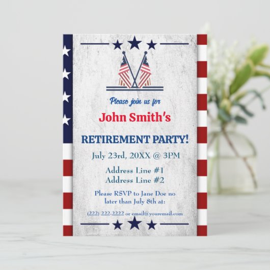 軍隊シンプルパーティー愛国的アメリカ国旗 招待状 (スタンド正面)