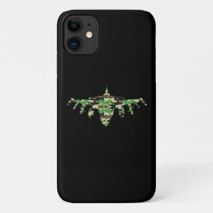 軍隊ジェット迷彩戦闘機の航空機シルエット iPhone 11 ケース