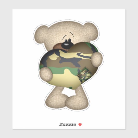 軍隊ジャイアントラブハート迷彩熊 シール (シート)