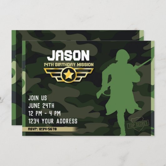 軍隊スタイルパーティの招待状 招待状 (正面/裏面)
