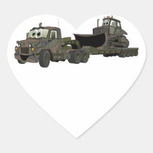 軍隊セミブルドーザフラットベッドカートゥーン ハートシール