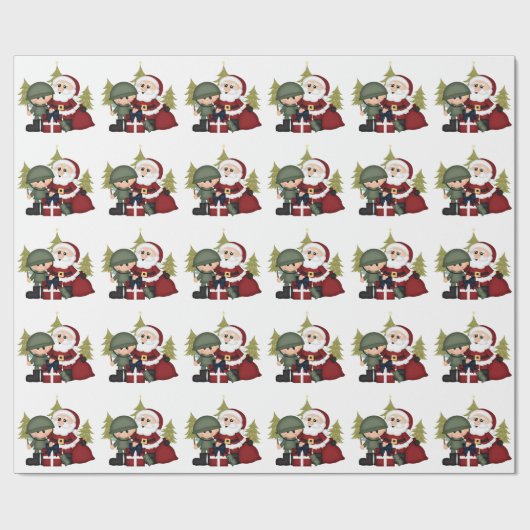 軍隊ソルジャーアンドサンタクロースカスタムクリスマス ラッピングペーパー (フラット)