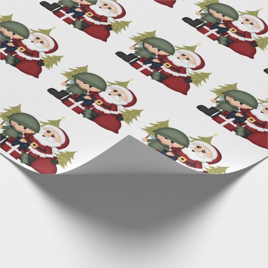 軍隊ソルジャーアンドサンタクロースカスタムクリスマス ラッピングペーパー (角)