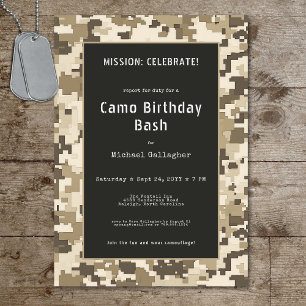 軍隊ソルジャーサンドデジタルカモフラージュ誕生日 招待状
