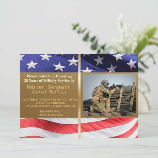 軍隊ソルジャーリタイアメントパーティーフォト招待状 招待状 (スタンド正面)