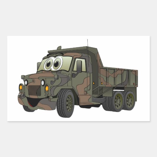 軍隊ダンプトラック漫画 長方形シール (正面)