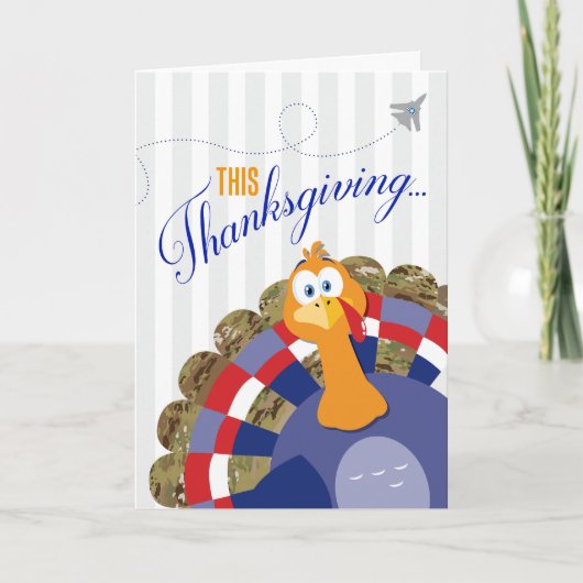 軍隊ハッピーサンクスギビング七面空軍迷彩柄 カード (正面)