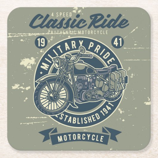 軍隊バイクデザイン紙コースター スクエアペーパーコースター (正面)