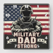 軍隊パパ:強、旗、英雄 スクエア壁時計 (正面)