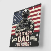 軍隊パパ:強、旗、英雄 スクエア壁時計 (傾斜)
