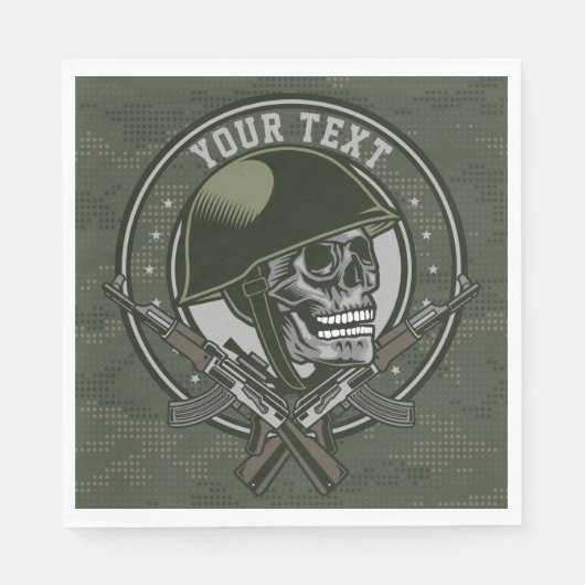 軍隊パーソナライズされた迷彩柄兵士スカルアンドガン スタンダードランチョンナプキン (正面)