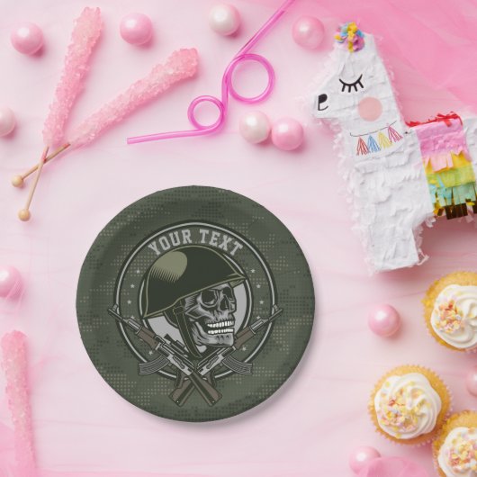 軍隊パーソナライズされた迷彩柄兵士スカルアンドガン ペーパープレート (パーティー)