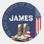 軍隊ブーツフラグBLUE Going 遠くにパーティー ラウンドシール (正面)