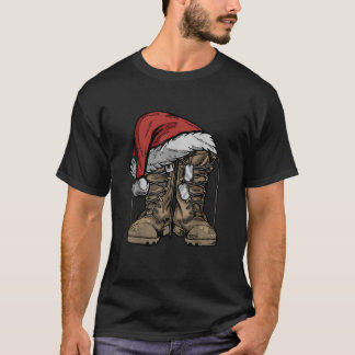 軍隊ブートサンタハットクリスマス退役軍人戦闘機 Tシャツ