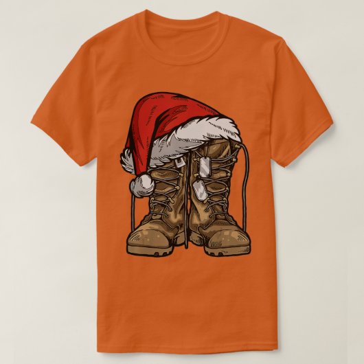 軍隊ブートサンタハットクリスマス退役軍人戦闘機 Tシャツ (デザイン正面)