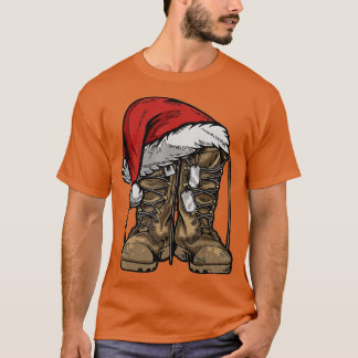 軍隊ブートサンタハットクリスマス退役軍人戦闘機 Tシャツ