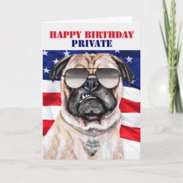 軍隊プライベートおもしろいとPug Soldier's誕生日 カード
