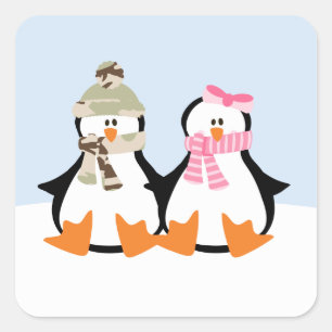 軍隊ペンギンカップル スクエアシール