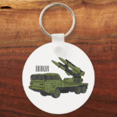 軍隊ミサイルトラック漫画イラストレーション キーホルダー (正面)