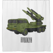 軍隊ミサイルトラック漫画イラストレーション シャワーカーテン (正面)