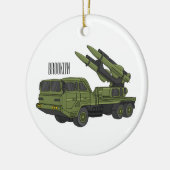 軍隊ミサイルトラック漫画イラストレーション セラミックオーナメント (左)