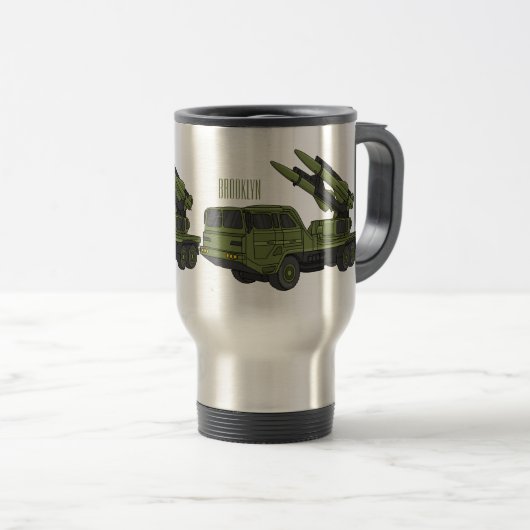 軍隊ミサイルトラック漫画イラストレーション トラベルマグ (正面右)