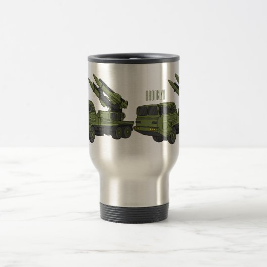 軍隊ミサイルトラック漫画イラストレーション トラベルマグ (中央)