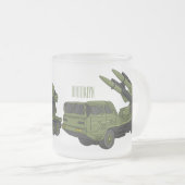 軍隊ミサイルトラック漫画イラストレーション フロストグラスマグカップ (正面右)