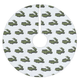 軍隊ミサイルトラック漫画イラストレーション ブラッシュドポリエステルツリースカート