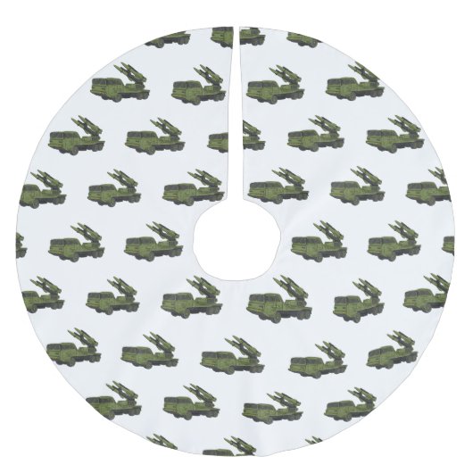 軍隊ミサイルトラック漫画イラストレーション ブラッシュドポリエステルツリースカート (正面)