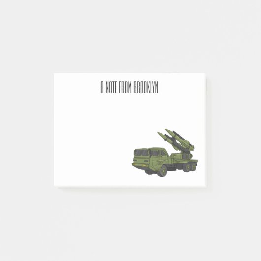 軍隊ミサイルトラック漫画イラストレーション ポストイット (正面)