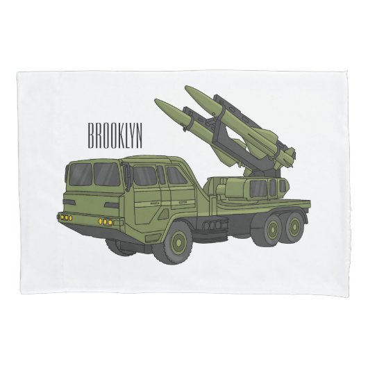 軍隊ミサイルトラック漫画イラストレーション 枕カバー (正面)