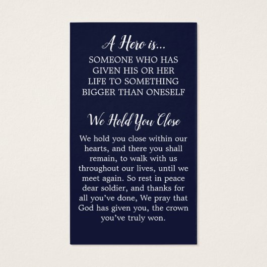 軍隊メモリアルソルジャーUSA国旗の祈りの言葉カード (裏面)