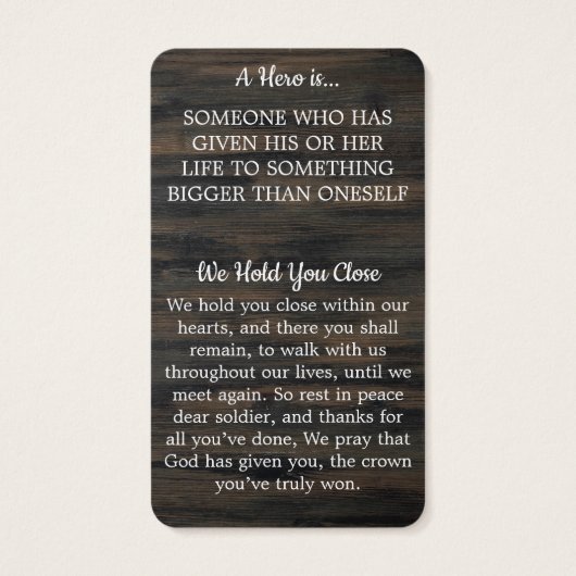 軍隊メモリアル落ちた旗兵士祈りの言葉カード (裏面)