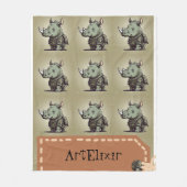 軍隊ライノセロスグリーンプリント フリースブランケット (正面)