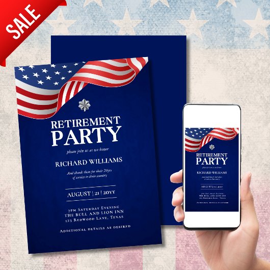軍隊リタイアシルバーオーク専攻のリーフ米国国旗 招待状