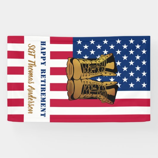 軍隊リタイアUSAアメリカ国旗の金ゴールドブーツ 横断幕 (横)