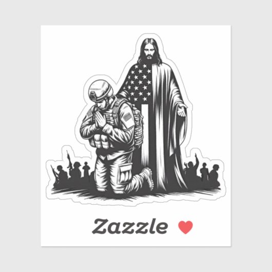 軍隊兵士の芸術祈を持つイエス・キリスト シール (シート)