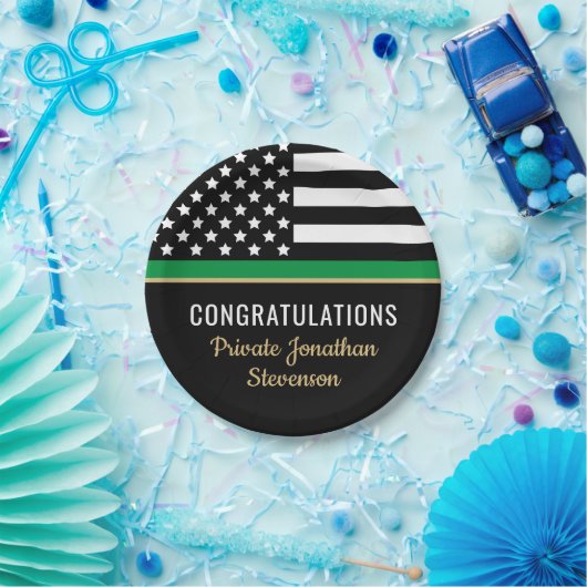 軍隊卒業式の薄いグリーンラインアメリカ国旗 ペーパープレート (パーティー)