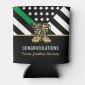 軍隊卒業式薄緑ライン旗陸軍 缶クーラー (正面)