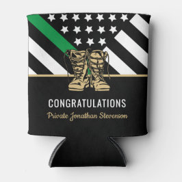 軍隊卒業式薄緑ライン旗陸軍 缶クーラー