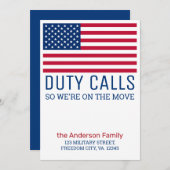 軍隊引っ越しましたPCS軍アメリカ国旗を移動 案内状 (正面/裏面)