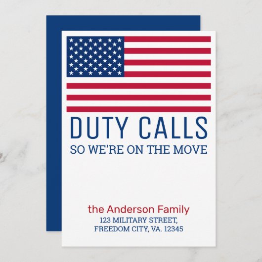 軍隊引っ越しましたPCS軍アメリカ国旗を移動 案内状 (正面/裏面)