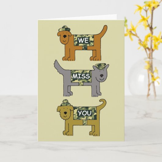 軍隊恋しく思迷彩のYou漫画の犬 カード (黄色い花)