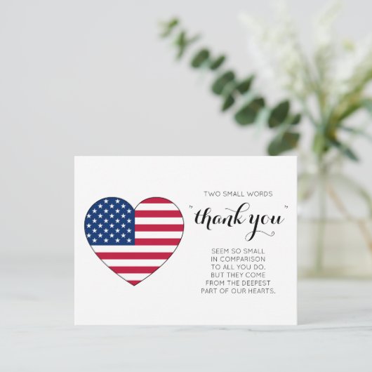 軍隊愛国ハートアメリカ国旗ありがとう  ポストカード (スタンド正面)