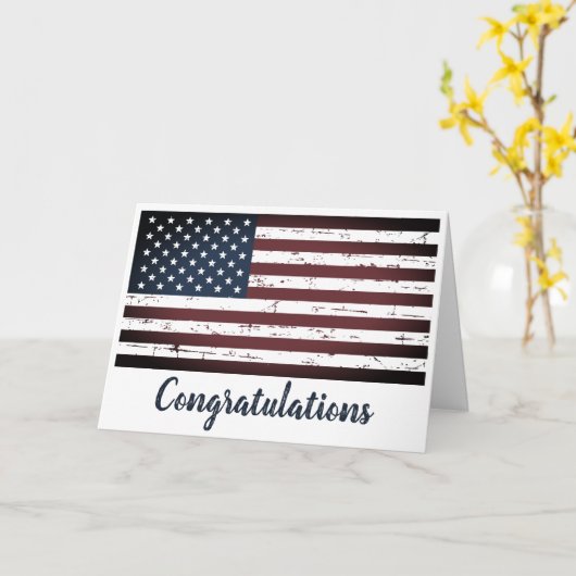 軍隊愛国的なアメリカ国旗の祝賀 カード (黄色い花)