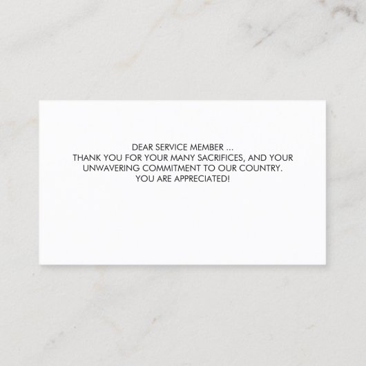 軍隊愛国的なハートアメリカ国旗ありがとう 名刺 (裏面)