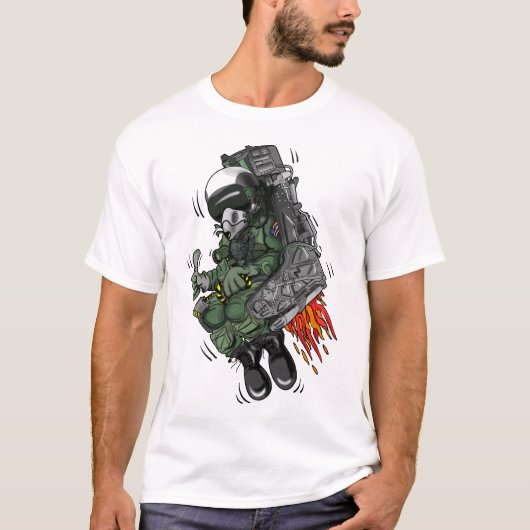 軍隊戦闘機ジェットパイロット取り出しシート漫画 Tシャツ (正面)